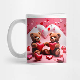 Teddy celebrating Valentines day, randome floating love hearts Mug